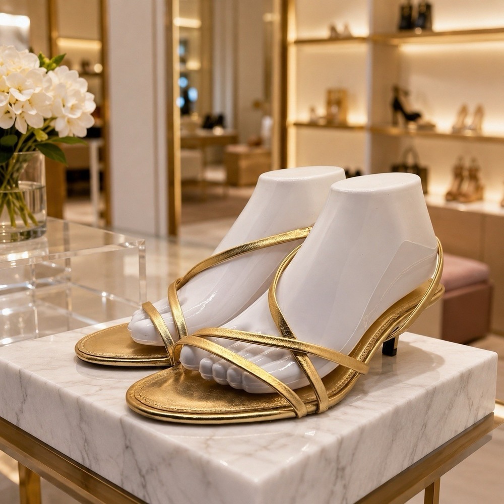 Zara Gold Leather Slingback Kitten Heel Sandals Special Occasion Event Chic 10